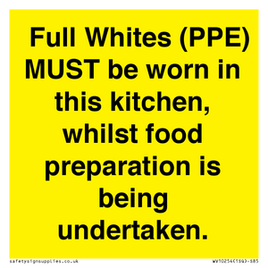  Full Whites (PPE) MUST be worn in this kitchen, whilst food preparation is being undertaken.